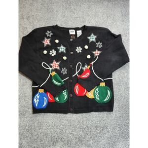 Jason Maxwell Vintage Womens Large Black Holiday Cardigan Christmas Festive